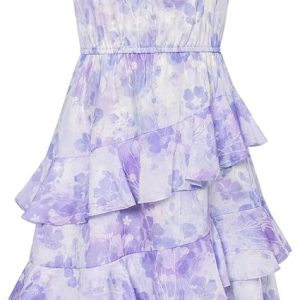 Girls Summer Dress A-line Square Neck Floral Ruffle Dress for Girls Size 5-14 Years