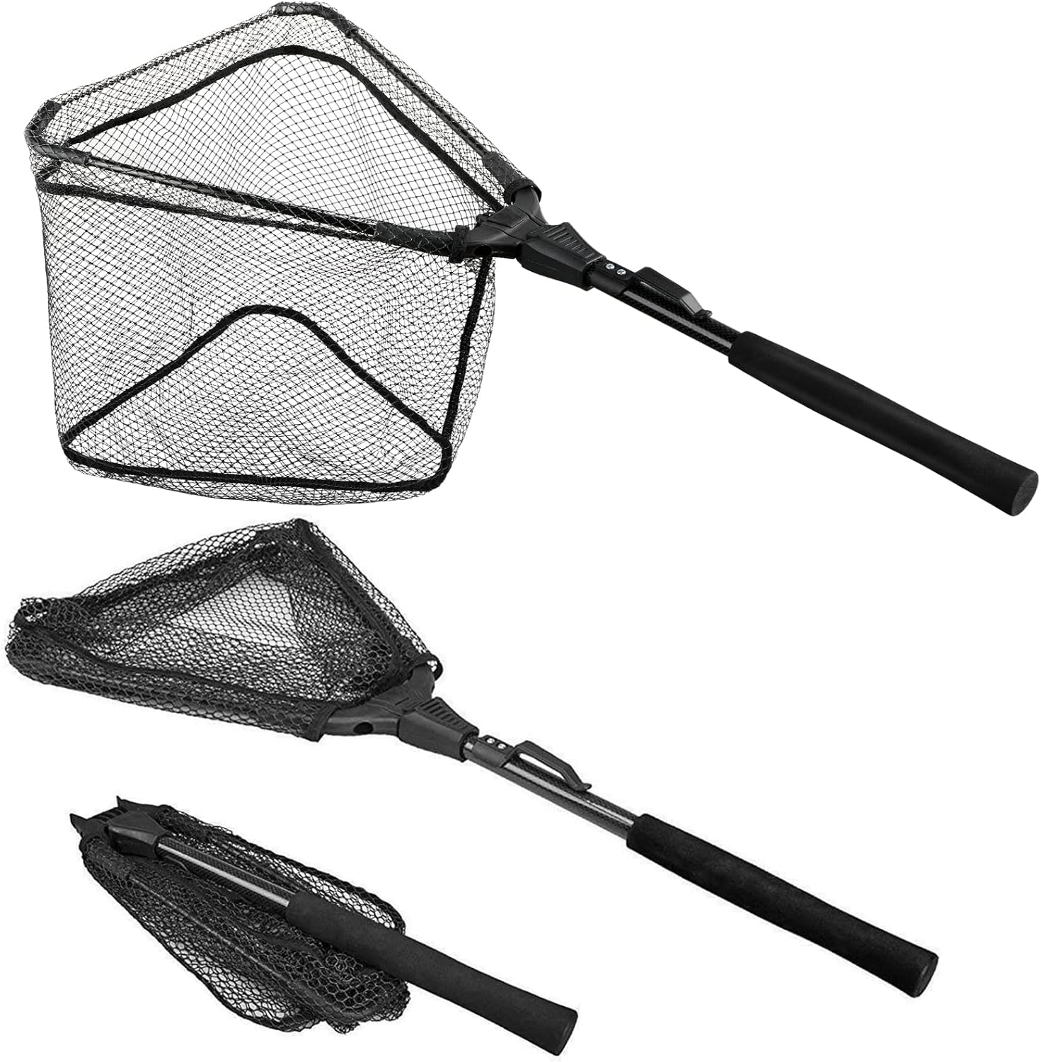 Fishing Net Fish Landing Net, Foldable Collapsible Telescopic Pole Handle, Durable Nylon Material Mesh