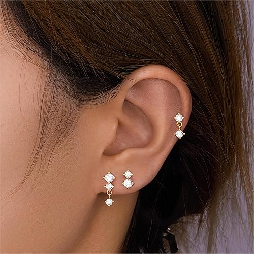 Gold Stud Earrings Set for Women, Trendy Cross Earrings 3 Pairs for Multiple Piercing Sensitive Ears